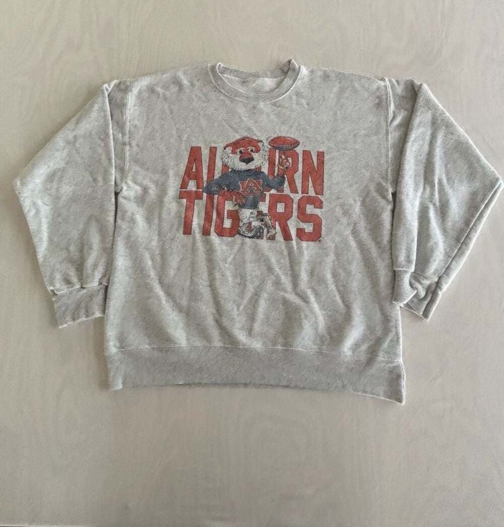 Vintage Auburn Tigers Crewneck Sweatshirt Gray Aubie Mascot